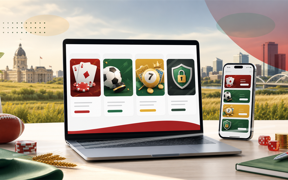 PlayNow SK dashboard with lottery and sports motifs
